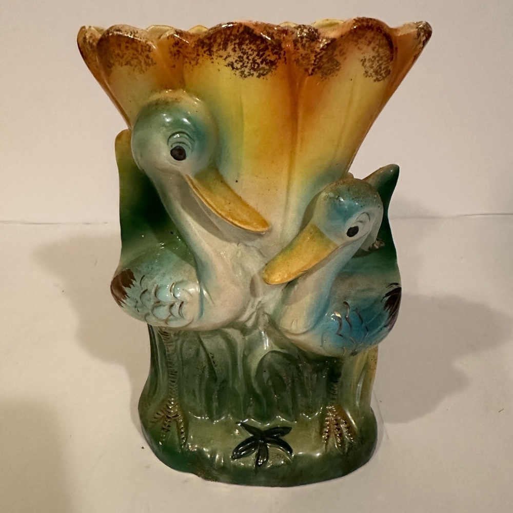 Vintage vase blue crane birds